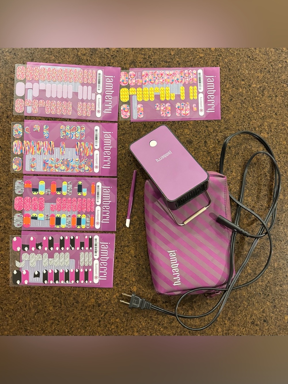 Jamberry Nail Wrap Heater Kit with Stylus and Assorted Barely Used Wraps‎